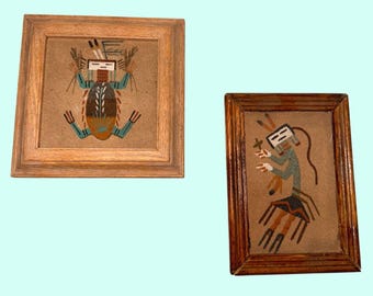 ネイティブアメリカンのサンドアート、額入りナバホ族の象徴的な