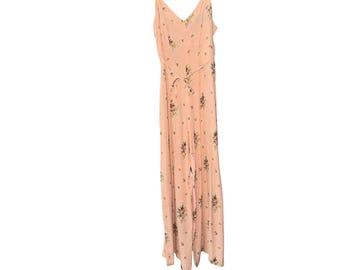 90s Betsy Johnson Floral Pink Sleeveless Wide-Leg Jumpsuit With Waist Tie romper
