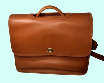 Vintage Coach Tan turn lock Leather Express Case Briefcase messenger Bag
