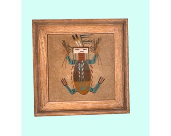 ネイティブアメリカンのサンドアート、額入りナバホ族の象徴的な