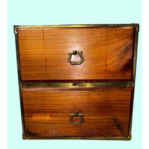 Wooden cedar Chest 2 Drawer Organizer Brass Trim & Handles Storage Unit