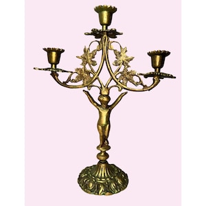 Antique Brass Cherub Candle Holder Candelabra art nouveau hollywood regency