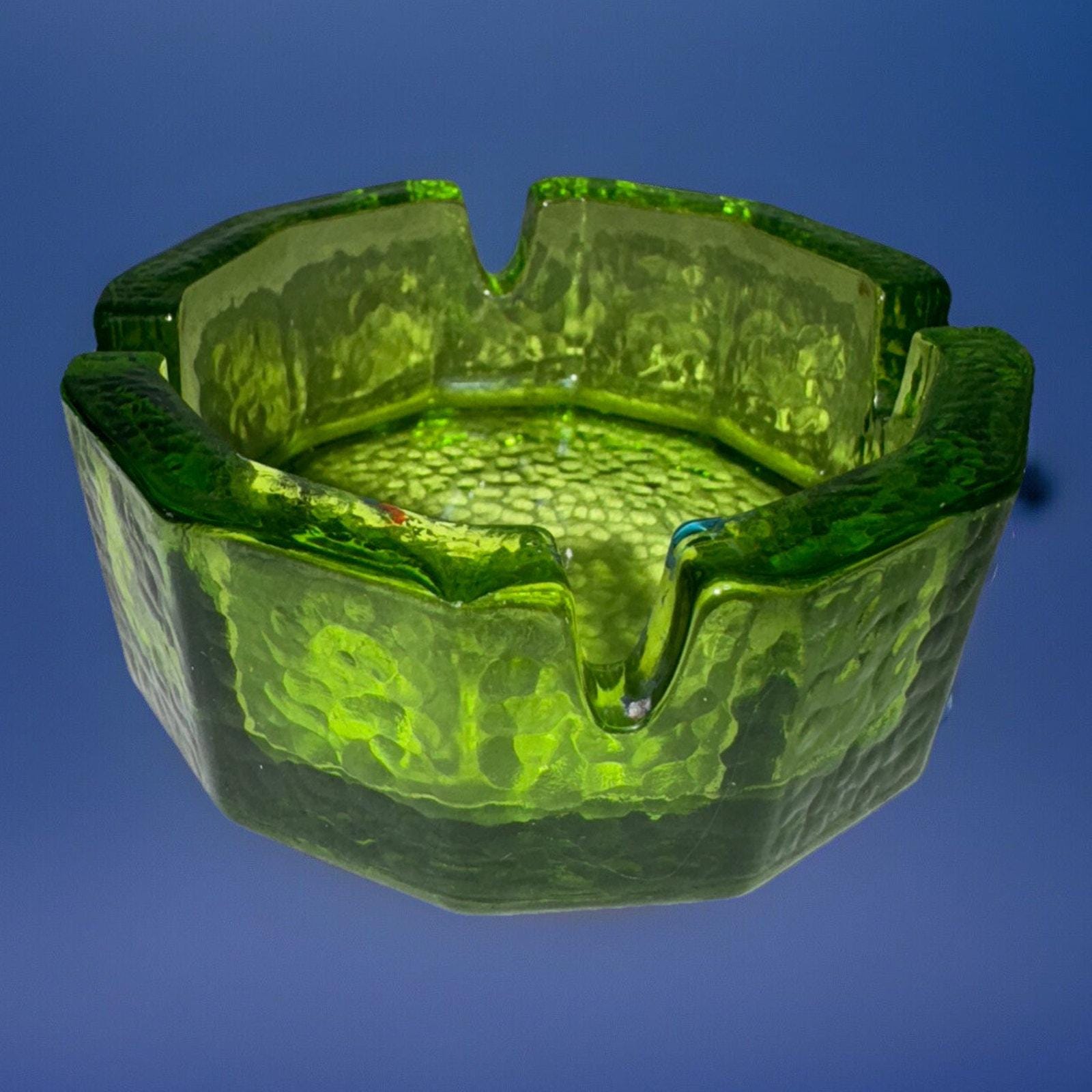 【希少】Vintage Blenko Art Glass アメリカビンテージ Vintage BLENKO Large MCM Green Art Glass Heavy Pebbled Ashtray - Etsy
