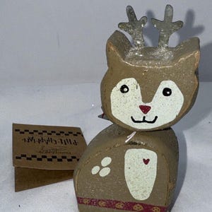 Folk Art Rustic Wood Chunky Christmas Reindeer Shelf Sitter~Primitives By Kathy