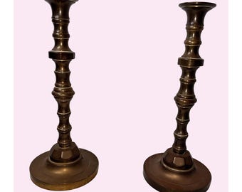 10.5' heavy Antique Brass Candlestick Holders Set Of Two Vintage Decor