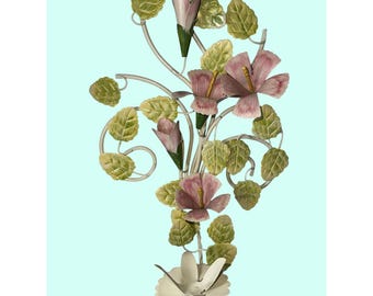 Aplique de pared de metal tole floral pintado a mano, portavelas de 45 cm (18 pulgadas)