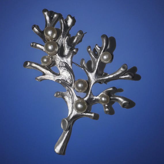 Broche Vintage Arbre Argenté - Occasion Bon état - Fabriquée En France