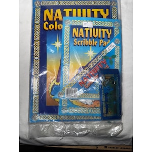 vintage Nativity Coloring Activity Set Kids Book Crayons Scribble Pad Set