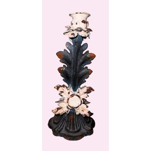 Vintage Metal Floral Candle Holder 12&quot; Shabby Chic Distressed Finish