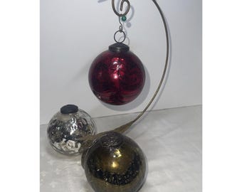 Vintage Mercury Crackle Glass Kugel Christmas Ornament Ball Large Heavy