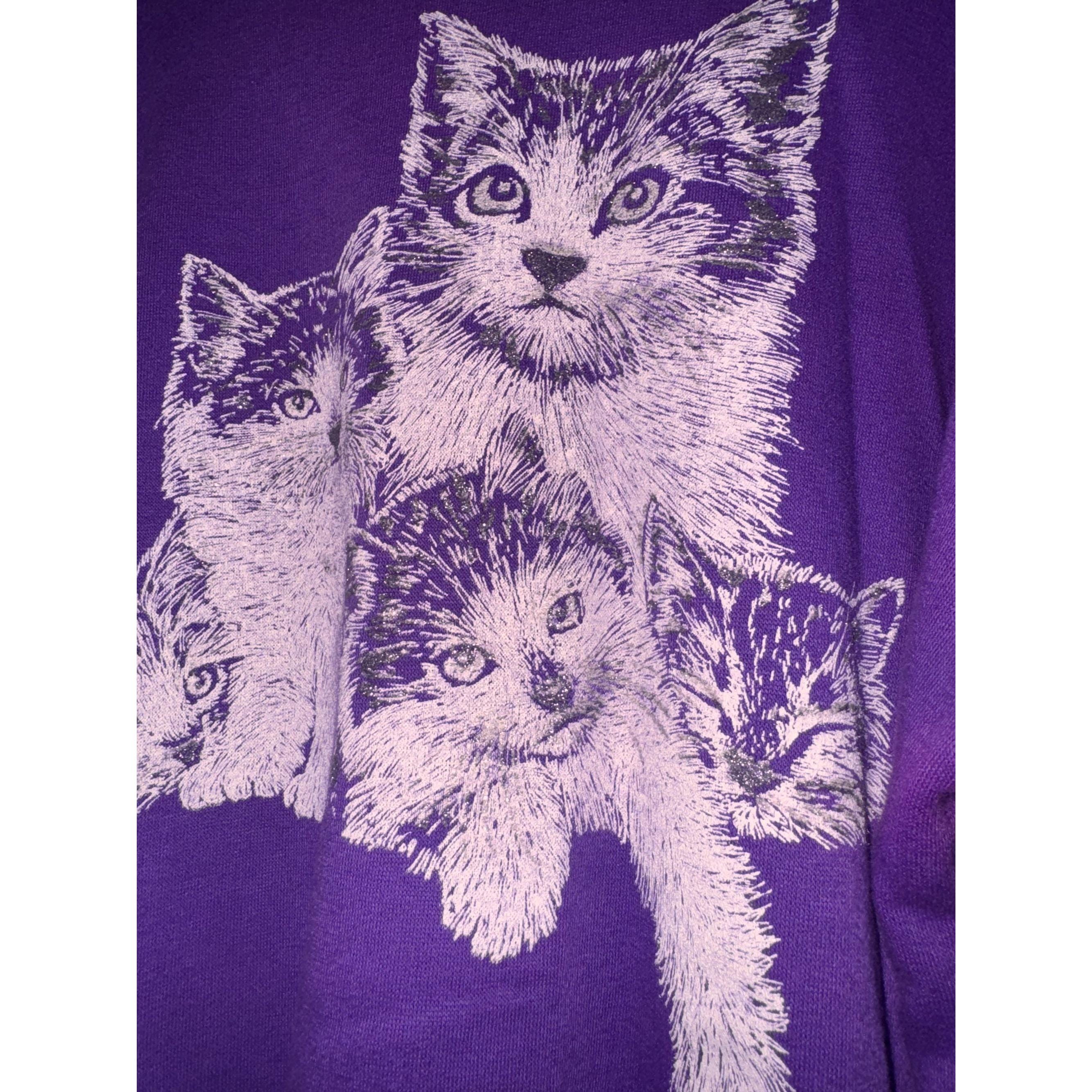 Oversized XXL Vintage All Over Graphic Purple Cat Print Sweatshirt