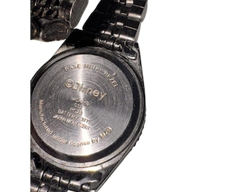 Vintage Disney Mickey Mouse Watch Black Stainless Steel Quartz Japan Movement