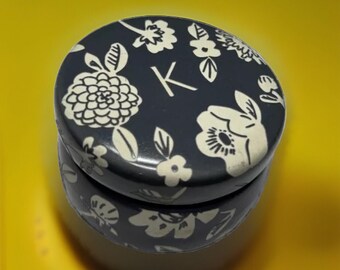 ANTHROPOLOGIE LETTER K Trinket Dish Vanity Box Stoneware Ceramic Gray