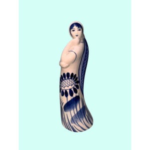 Gzhel Handpainted USSR Blue Floral Ceramic Figurine 7.5&quot; Vintage woman