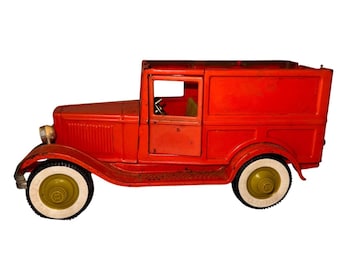 RARE 1930's Kingsbury Toys Steel Flatbed Truck - Blue Cab W