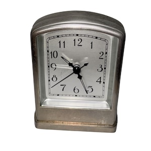 pottery barn Silver-Tone Tabletop Alarm Clock By Southern Alarm Co. With Analog Display & ON/OFF Switch