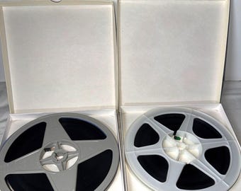Dos rollos de película del sur de California, Huntington Beach, Westminster, metal y plástico, caja abierta, vintage de los años 50-60.