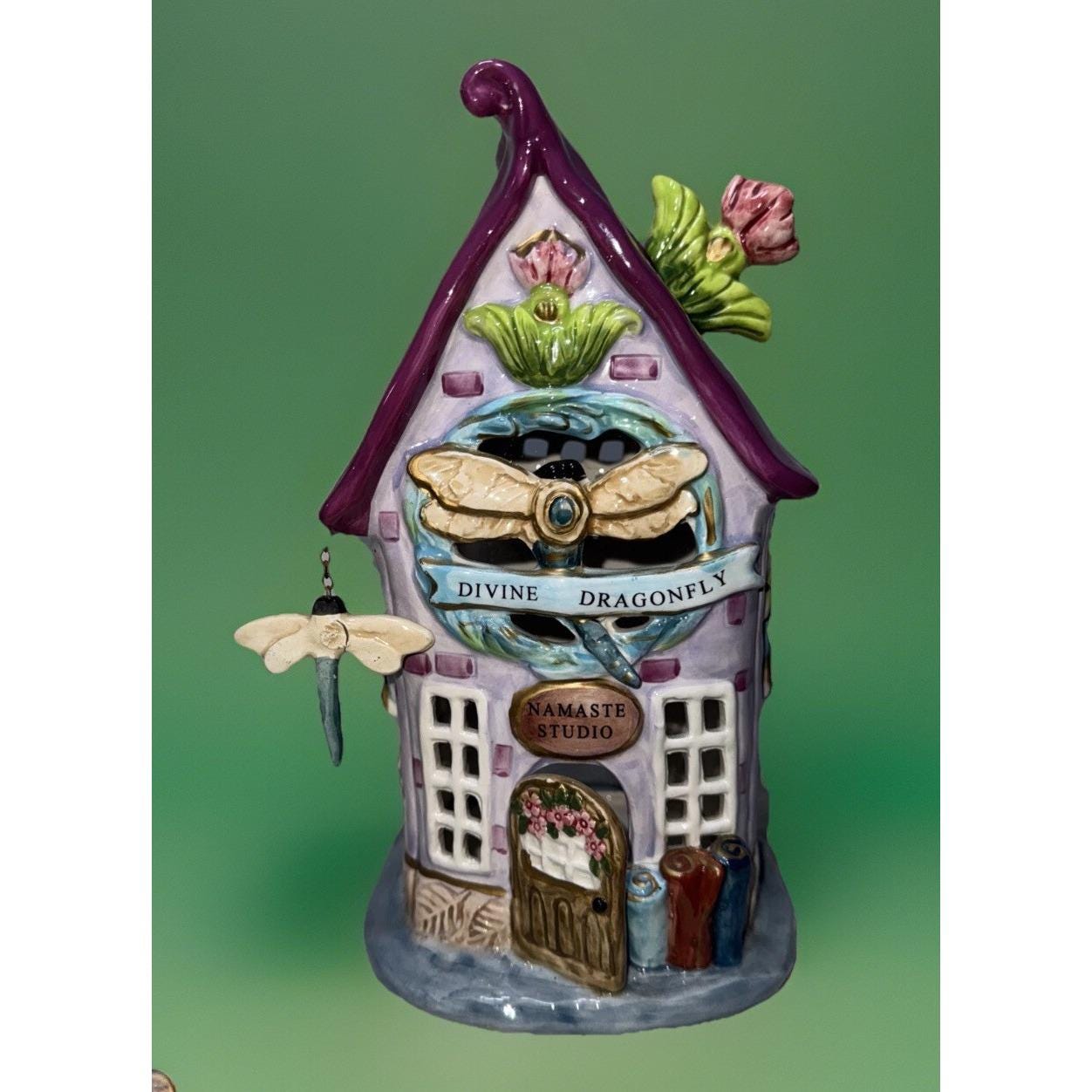 ly painter bloom シルクスクリーン　陶器 Blue Sky Clayworks Divine Dragonfly Candle House, Blue Sky