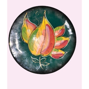 Hand Painted Ceramic Plate Signed Enchanto Green Yellow Floral 6&quot;