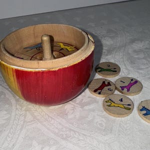 Vtg Rare Wood Apple Game Toy Roulette Horse Racing Steeplechase Japan
