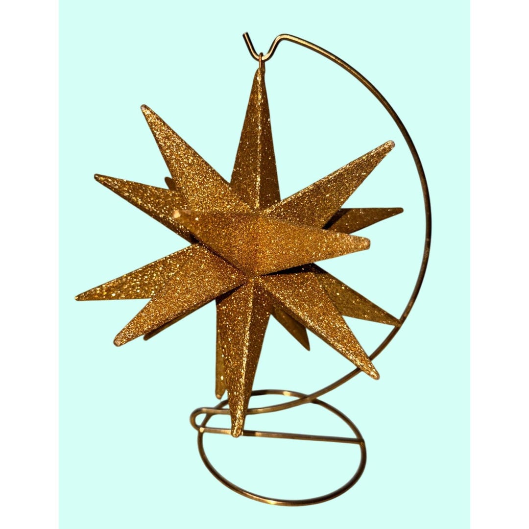 Large Retro Christmas Gold Glitter Hanging Star Ornament 3D Design - Etsy