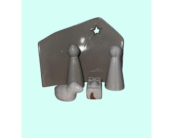 Mini terracotta glazed Ceramic Nativity Scene Figurines Rustic primitive