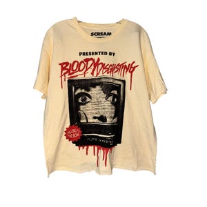 Scream Blood Disgusting Horror Tee Large Spirit Halloween 100% Cotton Beige Black Graphic Shirt