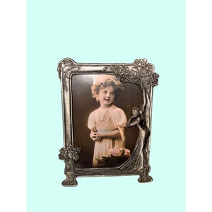 Antique Silver Art Nouveau Picture Frame Floral woman tree