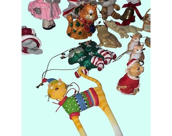 Adornos navideños de gato vintage para árbol de Navidad, decoración navideña, lote de figuritas