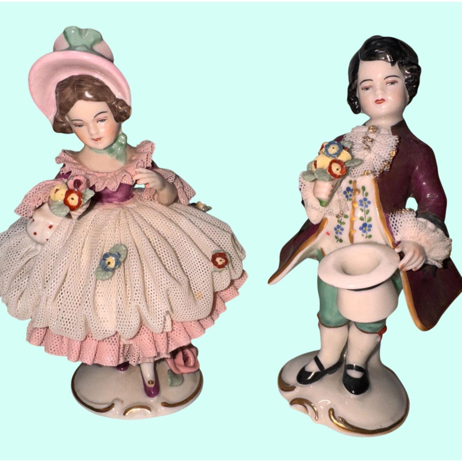 ドレスデンのヴィンテージ磁器の置物 男性と女性 ハノーバーロココ様式
