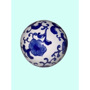 Oversized Blue & White Porcelain Decorative Ball With Floral Design chinoiserie