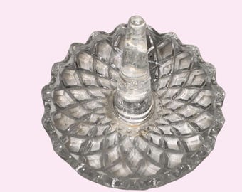 Vintage Glass Ring Holder Dish Clear Cut Design