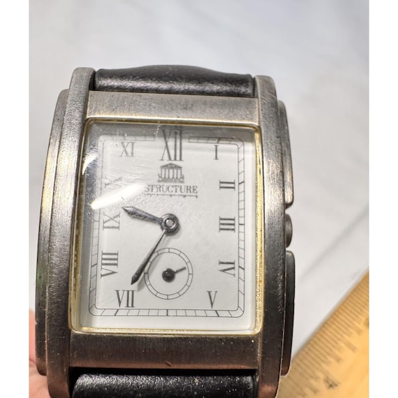 Structure Square Quartz Watch With Leather Band &… - image 2