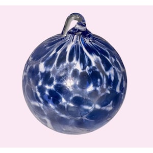 Hand Blown Blue White Glass Witches Ball Ornament sun catcher orb garden