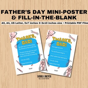 Mini póster del Día del Padre con espacio en blanco imprimible para completar (tamaños A5, 5x7, 8x10, A4 y carta de EE. UU.)