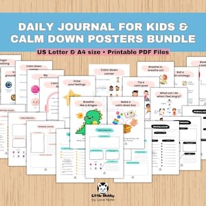 Kit de Ferramentas Emocionais para Crianças – Diário para Crianças e Pôsteres para Acalmar | Download Digital | Tamanho A4 e Carta EUA | Imprima em Casa