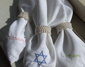 Shabbat Custom Embroidered Table Napkins - Set of 4