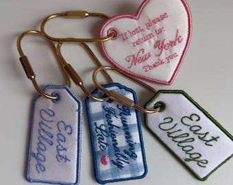 Custom Embroidered Bag Tag | Personalized Luggage Tag | Keychain | Purse Charm | Gift for Her