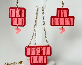Conjunto de pendientes y collar Phish Mike's Groove rosa que brilla en la oscuridad
