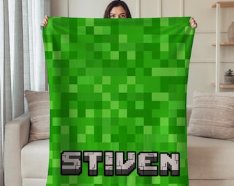 Aangepaste pixeldeken • Gooi voor kinderen • Gepersonaliseerde naamcadeau • Gezellige slaapkamerdecoratie