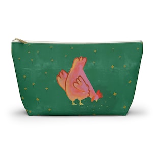 Chicken Farm Trendy Accessory Pouch w T-bottom, Small Zipper Bag, Minimalist Makeup Organizer, Cute Pencil Case, Gift Idea