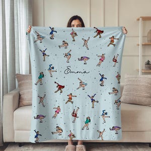 Personalized Ice Skater Blanket, Custom Name Figure Skating Gift, Girl Ice Skater Throw, Cozy Skating Room Decor
