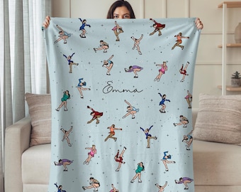 Personalized Ice Skater Blanket, Custom Name Figure Skating Gift, Girl Ice Skater Throw, Cozy Skating Room Decor