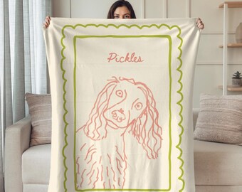 Manta personalizada para mascotas: retrato personalizado de perro o gato, ilustración de mascota de dibujos animados, manta suave de sherpa o terciopelo, regalo para amantes de las mascotas.