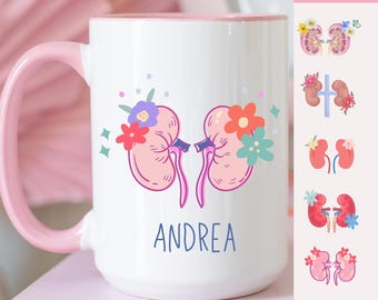 Taza personalizada para enfermero/a de nefrología: regalo para nefrólogos y técnicos/as en diálisis. Taza de café personalizada para hemodiálisis para profesionales de la salud.