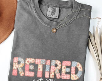 Camiseta de retazos falsos para jubilados, idea de regalo para fiesta de jubilación, estética vintage, camiseta para jubilados, colores cómodos, atuendo divertido para la jubilación.