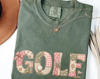 Vintage Faux Patchwork Golf Shirt Gift Idea for Casual Golfer Weekend Outfit Aesthetic Golf Lover Tee Comfort Colors Shirt