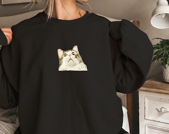 Funny Cat Sweatshirt – Cat Meme Crewneck, Silly Cat Graphic Sweater, Viral Cat Humor Top, Cozy Gift for Cat Lovers