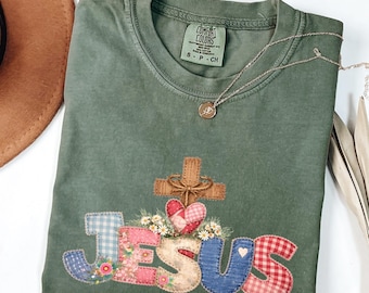 Camiseta de Jesús con estampado de retazos, idea de regalo para mujeres cristianas, atuendo basado en la fe, camiseta estética de adoración, colores cómodos, camiseta espiritual para mamá