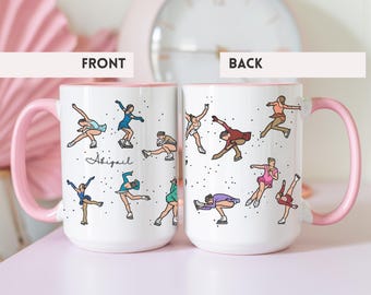 Ice Skating Stickers Mug, Figure Skater Gift, Cute Skating Coffee Cup, Personalized Ceramic Mug for Skaters, Winter Sports Drinkware